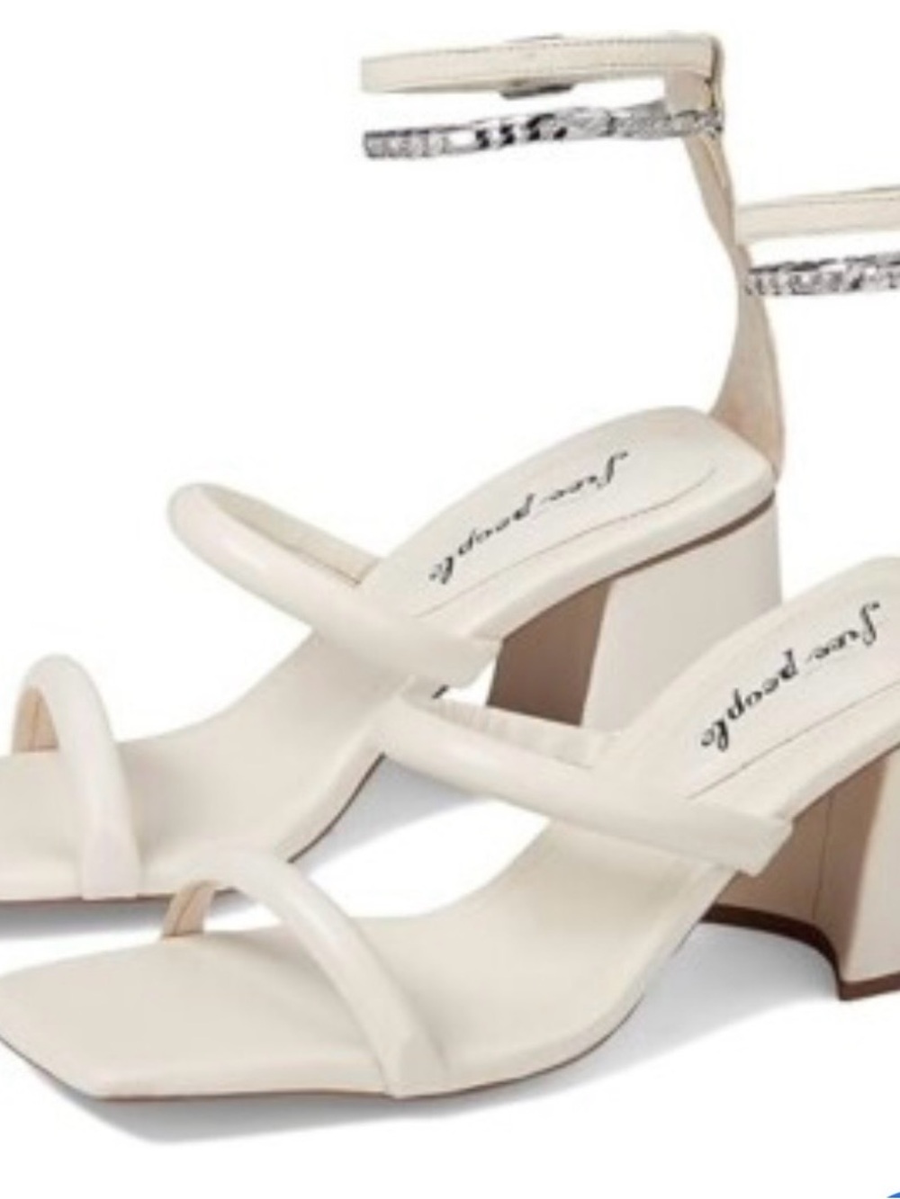Free People Parker Cream Strappy Block Heel Sandals with Chain Ankle